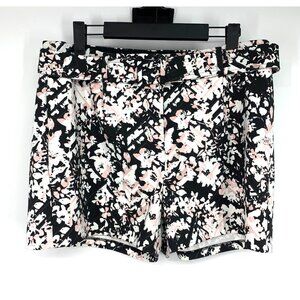 Express Shorts High Rise Shortie Floral Print Black Pink Belted